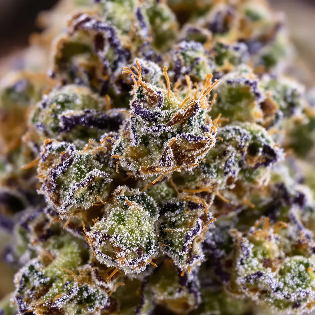Yumboldt cannabis bud close-up showing dense purple-tinged calyxes
