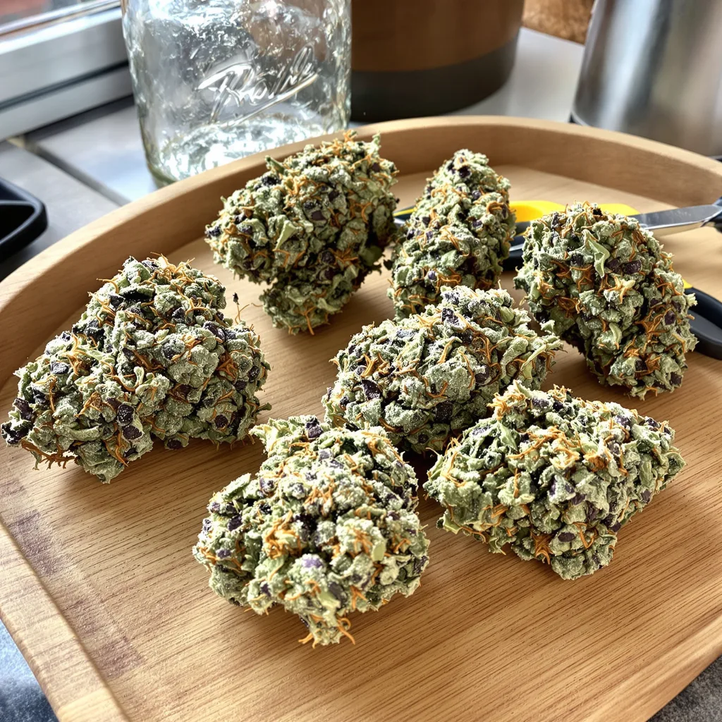 Zashimi 49% indica / 51% sativa flower with visible trichomes