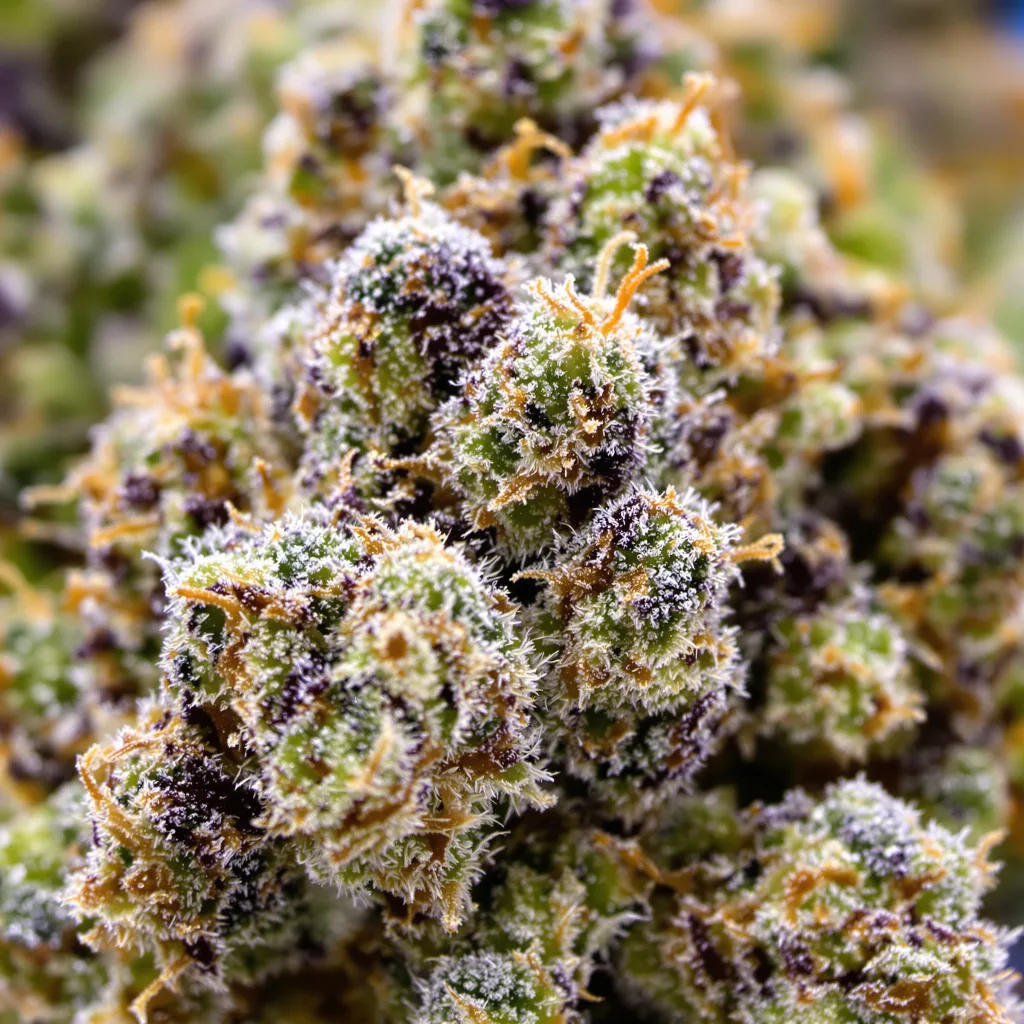 Zashimi cannabis bud close-up showing balanced bud structure with frosted trichomes